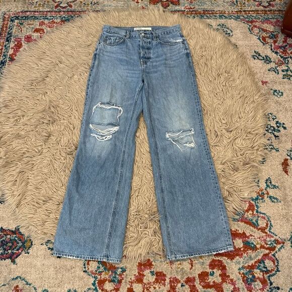 GRLFRND Denim - GRLFRND Vintage Blue Distressed Straight Jeans